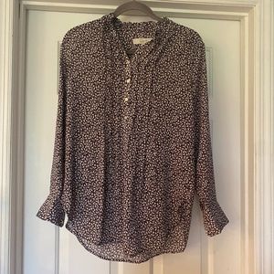 Loft XS Plum Long Sleeved Blouse with Flower Detail